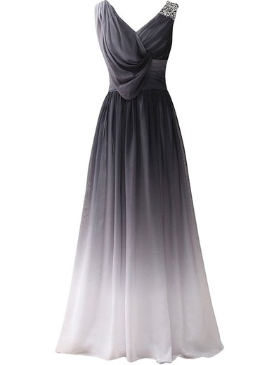 Multi Colours A-line V-neck Chiffon with Beading Floor-length Cheap Prom Dresses #JCD020102780