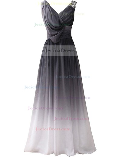 Multi Colours A-line V-neck Chiffon with Beading Floor-length Cheap Prom Dresses #JCD020102780