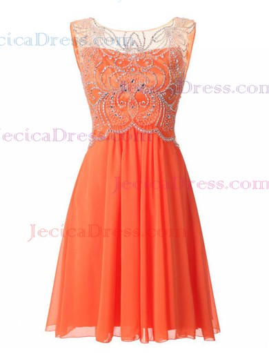 Short/Mini A-line Scoop Neck Chiffon Tulle with Beading Fashion Prom Dresses #JCD020102785