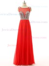 Nice Backless A-line Scoop Neck Chiffon Tulle with Beading Floor-length Prom Dresses #JCD020102788