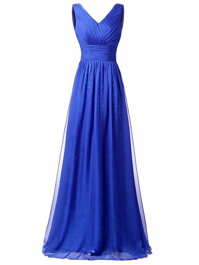 Backless A-line Chiffon Sequined with Ruffles Floor-length V-neck Classy Prom Dresses #JCD020102806