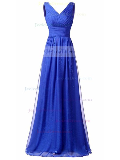 Backless A-line Chiffon Sequined with Ruffles Floor-length V-neck Classy Prom Dresses #JCD020102806
