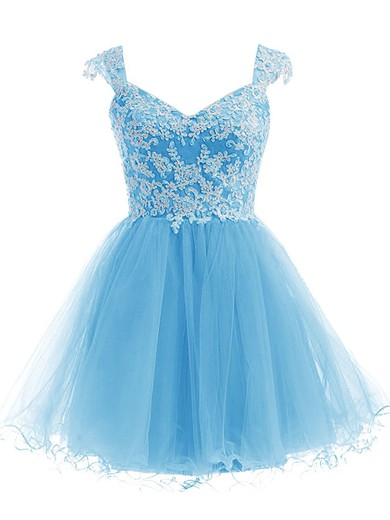 Pretty A-line V-neck Tulle with Appliques Lace Short/Mini Prom Dresses #JCD020102815