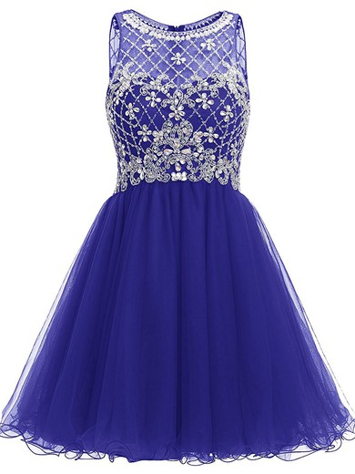 Latest A-line Scoop Neck Tulle with Beading Short/Mini Prom Dresses #JCD020102824