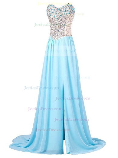 A-line Sweetheart Chiffon with Beading Sweep Train Lace-up Top Prom Dresses #JCD020102833