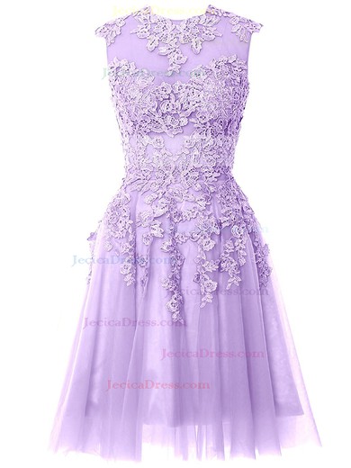 Boutique A-line Scoop Neck Tulle with Appliques Lace Knee-length Prom Dresses #JCD020102834