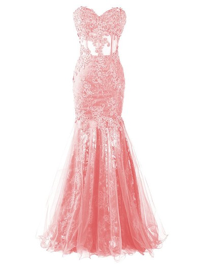 Affordable Sweetheart Tulle with Appliques Lace Floor-length Trumpet/Mermaid Prom Dresses #JCD020102845