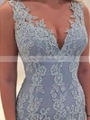 Popular V-neck Sweep Train Lace with Appliques Lace Trumpet/Mermaid Prom Dresses #JCD020102866