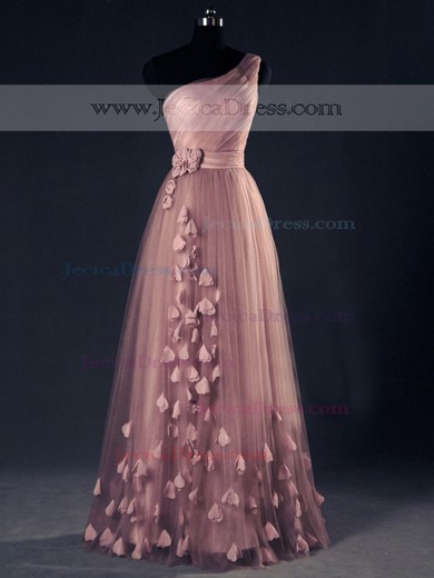 Original A-line Tulle with Flower(s) Floor-length One Shoulder Prom Dresses #JCD020102868