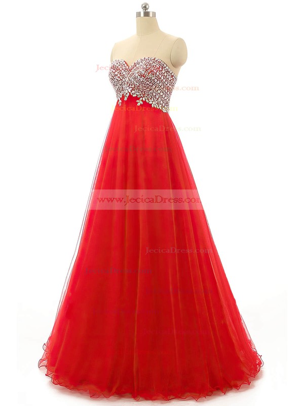 Popular Sweetheart Tulle with Crystal Detailing Floor-length Empire Prom Dresses #JCD020102886