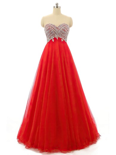 Popular Sweetheart Tulle with Crystal Detailing Floor-length Empire Prom Dresses #JCD020102886