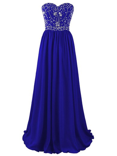 A-line Sweetheart Chiffon with Beading Floor-length Online Royal Blue Prom Dresses #JCD020102890