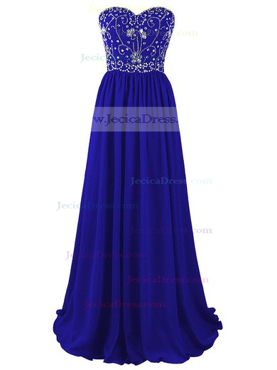 A-line Sweetheart Chiffon with Beading Floor-length Online Royal Blue Prom Dresses #JCD020102890