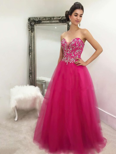 Perfect A-line Tulle with Beading Floor-length V-neck Prom Dresses #JCD020102892