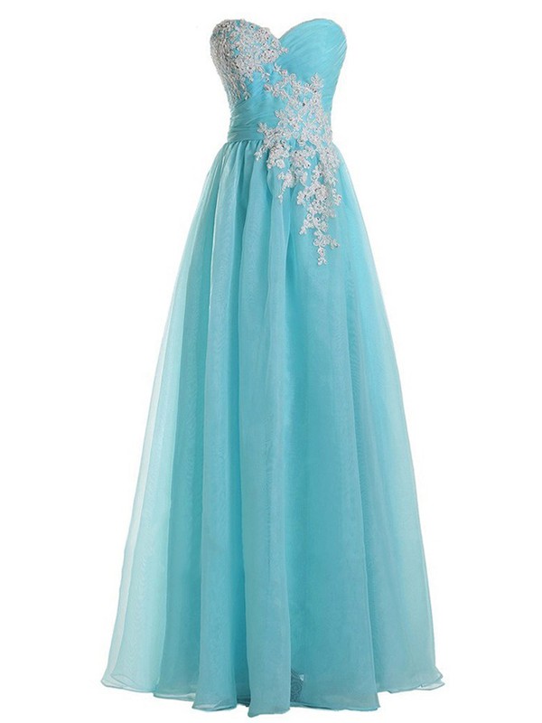 Elegant A-line Sweetheart Tulle with Appliques Lace Floor-length Prom Dresses #JCD020102896