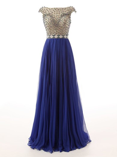 Beautiful A-line Scoop Neck Chiffon Beading Floor-length Backless Prom Dresses #JCD020102897