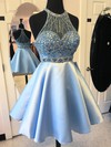 Prettiest A-line Scoop Neck Satin Tulle with Beading Short/Mini Prom Dresses #JCD020102902