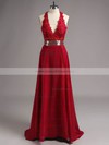 Sexy A-line V-neck Chiffon Tulle Split Front Floor-length Backless Prom Dresses #JCD020102903