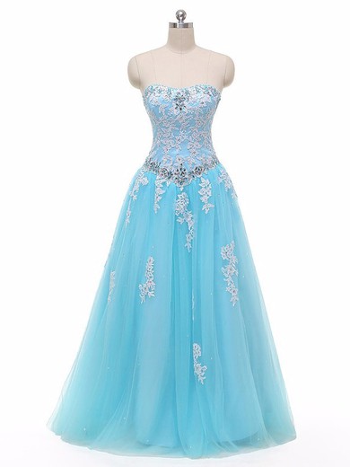 Blue A-line Sweetheart Tulle with Beading Floor-length Promotion Prom Dresses #JCD020102930