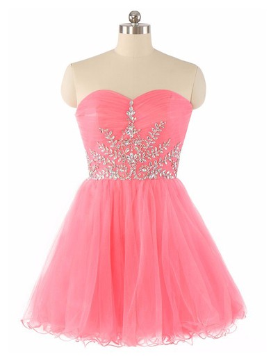 Wholesale A-line Sweetheart Tulle with Beading Short/Mini Prom Dresses #JCD020102932