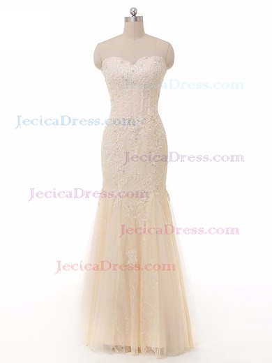 Trumpet/Mermaid Sweetheart Lace Tulle Beading Floor-length Online Prom Dresses #JCD020102934