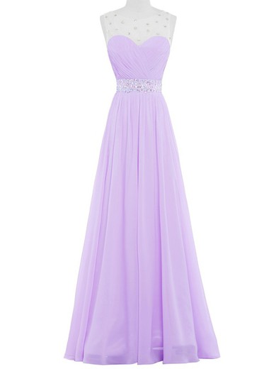 A-line Scoop Neck Chiffon Tulle Beading Floor-length Cheap Open Back Prom Dresses #JCD020102943
