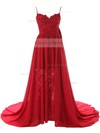 Trendy A-line Sweetheart Lace Chiffon Appliques Lace Sweep Train Backless Prom Dresses #JCD020102944