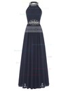 Open Back A-line Scoop Neck Black Chiffon with Sequins Floor-length Promotion Prom Dresses #JCD020102952
