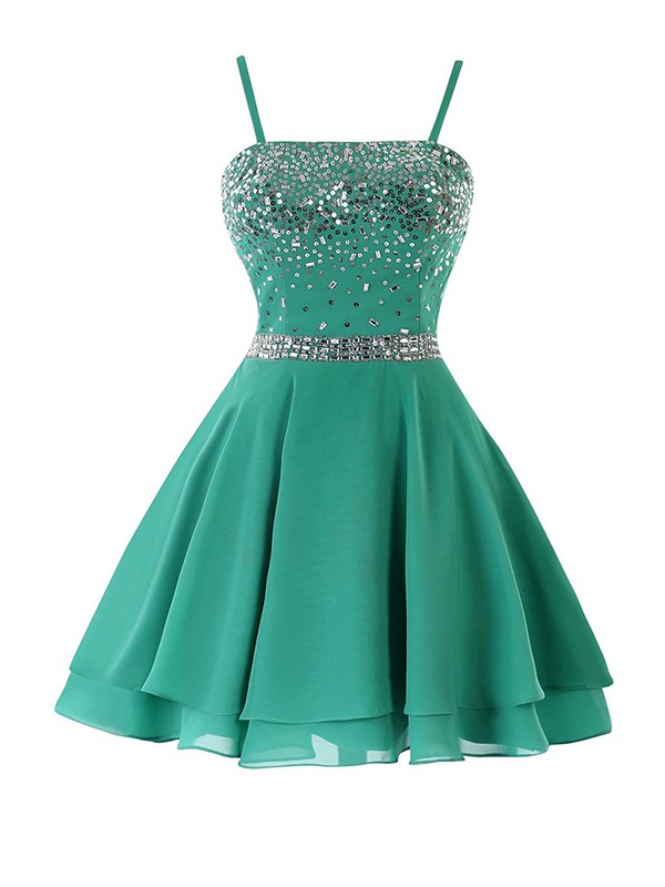 Short/Mini A-line Square Neckline Chiffon with Sequins Inexpensive Prom Dresses #JCD020102953