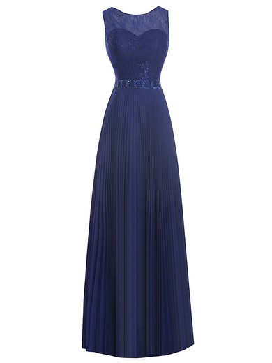 Scoop Neck Lace Chiffon with Beading Floor-length Cheap Sheath/Column Prom Dresses #JCD020102959