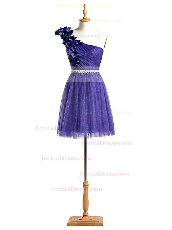 Pretty A-line Tulle with Sashes / Ribbons Short/Mini One Shoulder Prom Dresses #JCD020102969