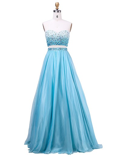 New A-line Sweetheart Chiffon Crystal Detailing Floor-length Two Piece Prom Dresses #JCD020102972