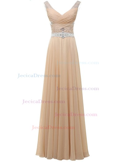 Discounted A-line Chiffon with Beading Floor-length V-neck Prom Dresses #JCD020102979