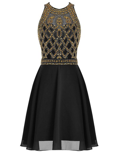 Short/Mini A-line Scoop Neck Chiffon Tulle with Beading Original Black Prom Dresses #JCD020102983