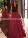 Sexy Princess Scoop Neck Satin Sashes / Ribbons Sweep Train Backless Red Prom Dresses #JCD020102999