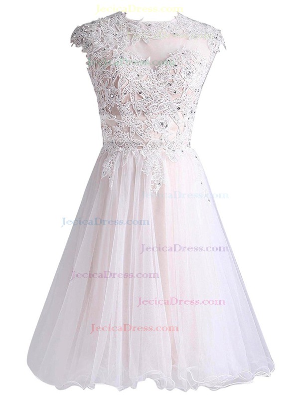 Open Back A-line Scoop Neck Tulle with Appliques Lace Sweet Short/Mini Prom Dresses #JCD020103003