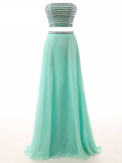 New Style A-line Chiffon Beading Floor-length Two Piece Strapless Prom Dresses #JCD020103007