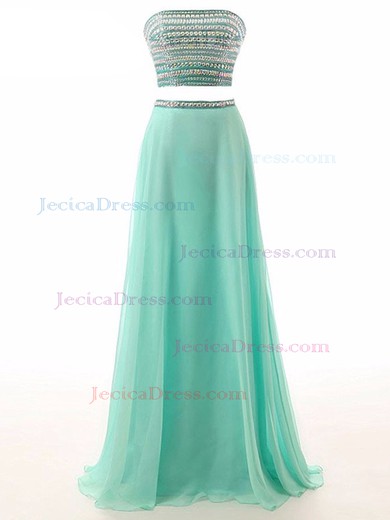 New Style A-line Chiffon Beading Floor-length Two Piece Strapless Prom Dresses #JCD020103007