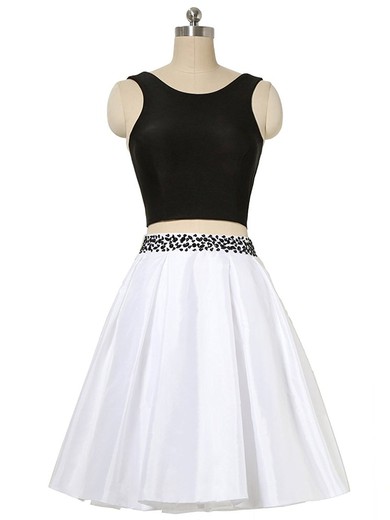 Two Piece A-line Scoop Neck Satin Beading Backless Simple Short/Mini Prom Dresses #JCD020103012