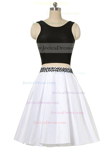 Two Piece A-line Scoop Neck Satin Beading Backless Simple Short/Mini Prom Dresses #JCD020103012