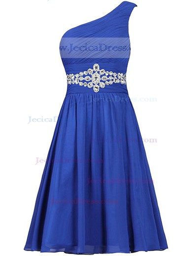 Wholesale One Shoulder A-line Chiffon with Beading Lace-up Knee-length Prom Dresses #JCD020103014