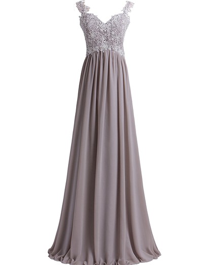 A-line Chiffon with Appliques Lace Floor-length Affordable V-neck Prom Dresses #JCD020103017