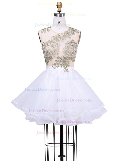 Exclusive A-line Scoop Neck Organza Tulle with Appliques Lace Short/Mini Prom Dresses #JCD020103019