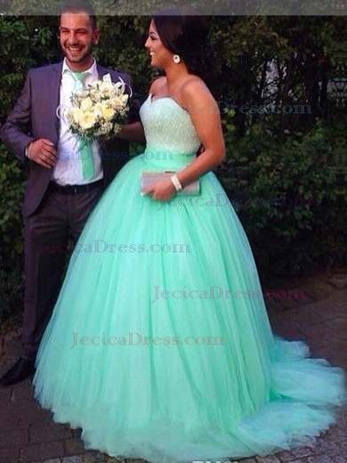 Stunning Ball Gown Sweetheart Tulle with Beading Sweep Train Prom Dresses #JCD020103037