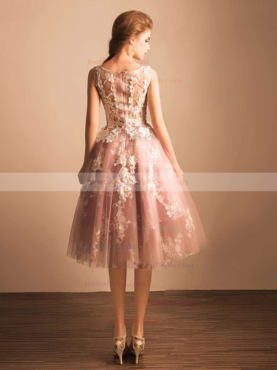 Boutique Ball Gown Scoop Neck Tulle with Appliques Lace Tea-length Prom Dresses #JCD020103045
