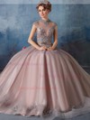 High Neck Ball Gown Tulle with Appliques Lace Floor-length Elegant Open Back Prom Dresses #JCD020103049