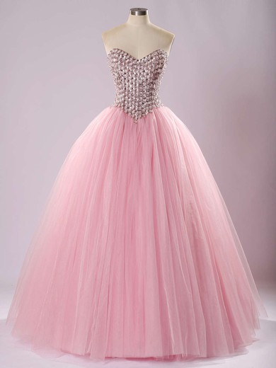 Sweetheart Tulle with Beading Floor-length Lace-up Classy Ball Gown Prom Dresses #JCD020103056