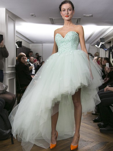 Ball Gown Sweetheart Tulle with Appliques Lace High Low Exclusive Asymmetrical Prom Dresses #JCD020103060