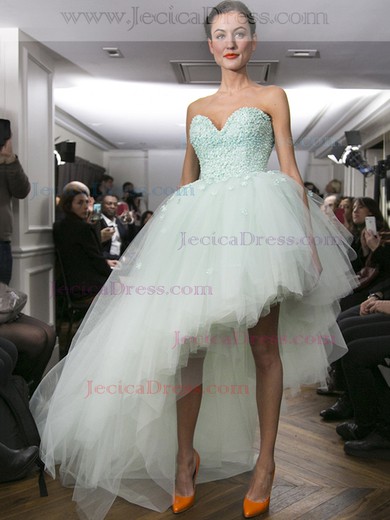 Ball Gown Sweetheart Tulle with Appliques Lace High Low Exclusive Asymmetrical Prom Dresses #JCD020103060