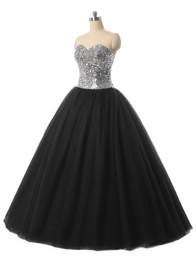 Ball Gown Sweetheart Black Tulle Sequined Crystal Detailing Floor-length Fashion Prom Dresses #JCD020103062